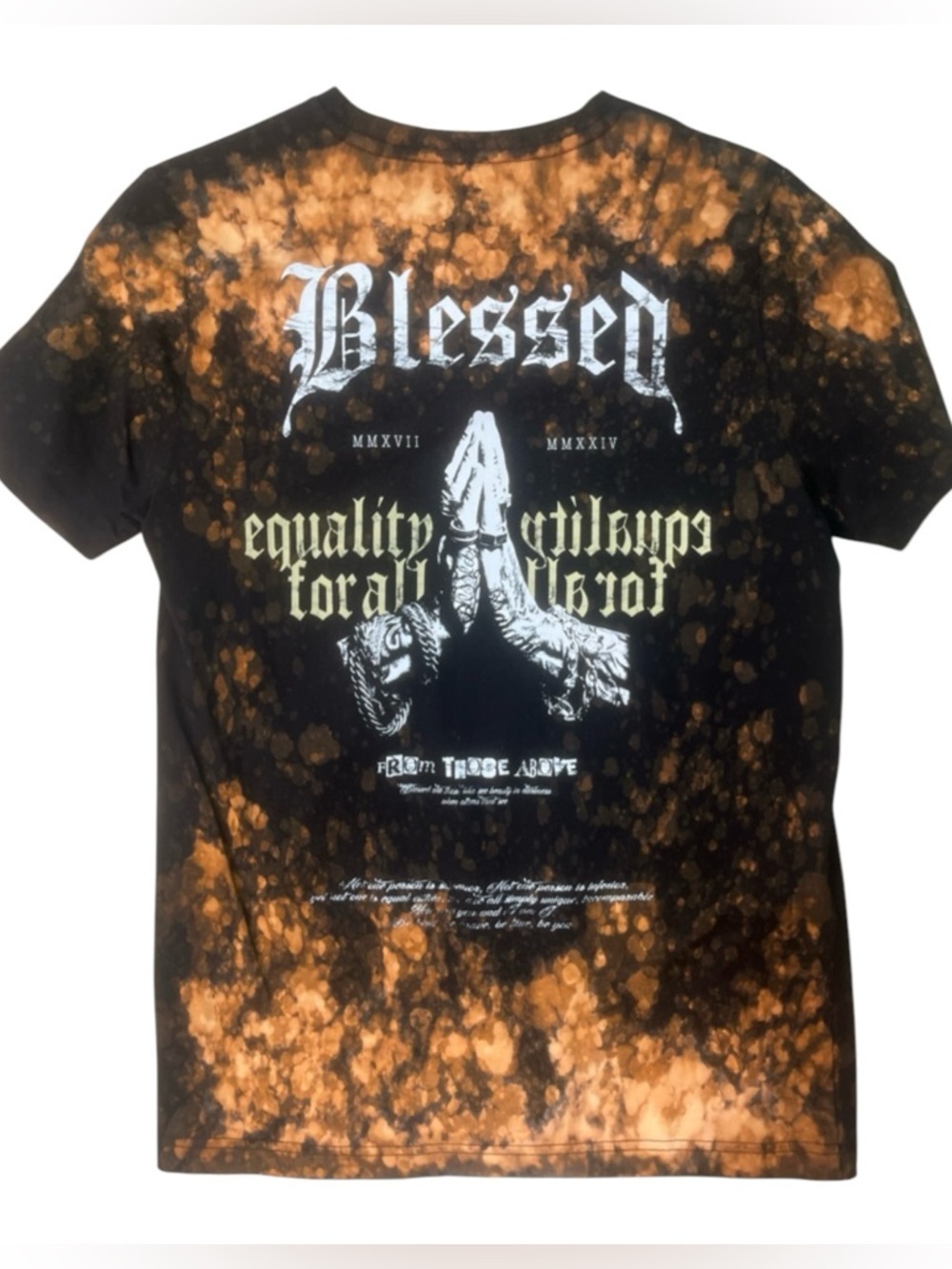 Sz M Blessed Graphic Tie-Dye Black & Orange Short Sleeve Tee